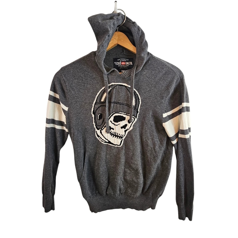 Vintage ECKO UNLTD Skull Hoodie Size Small Punk Goth Grunge Skate Helmet Y2K